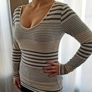 White House Black Market Stripe V Neck Shirt